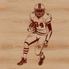 An illustration of a football player in protective gear, wearing a helmet and holding a ball.