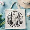 Forest Scene Illustration A detailed illustration of a forest landscape with multiple trees, foliage, and branches.