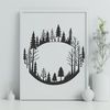 Detailed Forest Scene Clip Art A detailed illustration of a forest landscape with various trees in the foreground and background.