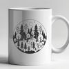 Dense Forest Illustration A detailed vector illustration of a dense forest with tall trees, highlighting the intricate textures and shapes.