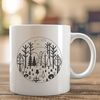 A detailed illustration of a forest landscape featuring various trees and foliage.