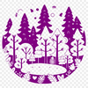 An intricate vector design featuring multiple trees and vegetation in a lush forest environment.