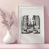 A detailed illustration of a forest landscape featuring various trees.