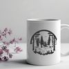 Dense Forest Silhouettes A vector graphic depiction of a dense forest with multiple tree silhouettes.