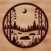 Whimsical Woodland Scene SVG An SVG graphic featuring a serene forest landscape with leafy trees and natural surroundings.