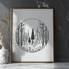 Serene Forest Landscape Illustration A detailed illustration of trees in a serene forest environment, suitable for vector graphics design.