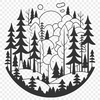 Beautiful SVG Tree Silhouette Design A detailed illustration of a dense forest landscape with tall trees and foliage.