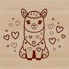 Love-ly Alpaca Vector Design A cute alpaca with heart symbols surrounding its body, designed as a vector image for various digital uses.