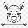 Beautiful Alpaca Silhouette A simple vector illustration of a South American alpaca peeking out from behind a tree, suitable for various applications.