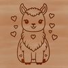 Adorable Alpaca with Heart Surrounds A vector graphic illustration of a happy alpaca with love hearts surrounding it.