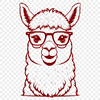 A vector graphic representation of a friendly alpaca in a natural setting.