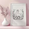 Whimsical Alpaca Illustration A digital illustration of a happy alpaca amidst a floral pattern.