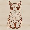 Friendly Alpaca in a Heartful Surrounding An illustration of a friendly alpaca surrounded by heart shapes, suitable for crafting and design projects.