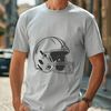 An illustration of an American football with intricate details of a football helmet.