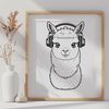 Friendly Alpaca Clip Art An illustration of a friendly alpaca wearing headphones, suitable for digital crafting projects.
