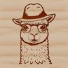 Adorable Andean Cameld A South American camelid animal with a distinctive coat pattern, wearing glasses and a hat.