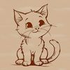 A small cat sitting on the ground, depicted in a simple vector design.