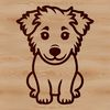Cute Sitting Australian Shepherd Line Art A simple line drawing of an adult Australian Shepherd dog sitting on the floor.