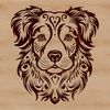 A regal Australian Shepherd dog with a distinctive head shape and coat pattern, suitable as a vector art design.