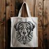 A vector illustration of a head-on portrait of an Australian Shepherd dog breed.