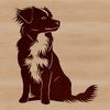 Australian Shepherd Illustration - Calm Canine Companion A breed-specific illustration of a calm Australian Shepherd sitting on its haunches.