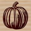 A high-resolution vector illustration of a ripe orange squash with green leaves.