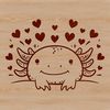 Axolotl Behind Heart-Shaped Rock Illustration A small axolotl salamander peeking out from behind a heart-shaped rock.