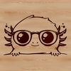 A digital illustration of an axolotl's head peeking out from behind a plant.