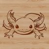 A digital illustration of a salamander with feathery gills and a rounded head.