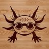 Adorable Salamander in Shades An axolotl salamander with a pair of sunglasses on its head, suitable for illustration and design purposes.