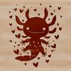 Whimsical Axolotl Illustration with Hearts A stylized illustration of a Mexican salamander with hearts, featuring distinctive feathery gills and a calm expression.