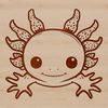 Illustrated axolotl salamander with distinctive head features and aquatic-inspired design.