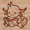 Adorable Axolotl Salamander Reading a Book A digital illustration of a cute axolotl salamander holding a book in its front legs.