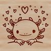 Cute Axolotl Peeking from Hearts A digital illustration of an axolotl salamander peeking out from behind a heart.