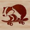 A detailed illustration of a wild badger animal standing on a skateboard.