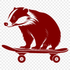 A wild animal badger in motion on a skateboard.