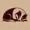 A sleeping wild badger in its natural habitat, depicted as a simple vector illustration.