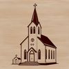 A detailed vector illustration of a Baptist church exterior with a steeply pitched roof and central spire.