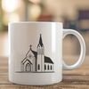 A vector graphic representation of a classic Baptist church façade.