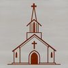 Illustration of a Baptist church building with detailed architecture, suitable for vector art designs.