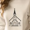 Gothic Revival Church Building A simple Baptist church exterior with a white steeple and Gothic-style architecture.