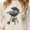 A illustration of a grill with sizzling food on the BBQ.