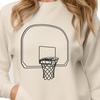 A simple illustration of a basketball with a net and hoop, created using vector art for easy editing and customization.