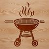 A stylized illustration of a grill with various food items, suitable for vector art and graphic design projects.