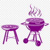 Free Grill Illustration for Personal Use An illustration of a BBQ grill with utensils and food ready to be cooked.