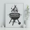 A Beautiful BBQ Grill Illustration A detailed illustration of a BBQ grill with cooking utensils and food.