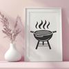 Grilled to Perfection Vector Art A high-quality digital illustration of a classic backyard BBQ setup, featuring a grill and various food items.