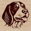 A detailed illustration of a beagle dog's head with facial features.