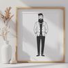 Hand-Drawn Male Silhouette A simple illustration of a male figure with a beard, suitable for vector art and cutting machine designs.