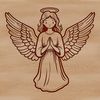 An illustration of a majestic winged being in a classic design style.